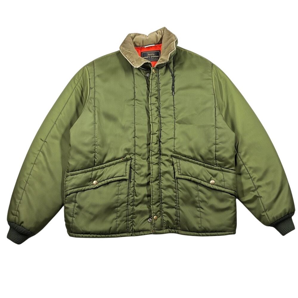 Vintage Sears Work N Leisure Jacket Large Men Green Cord Collar Workwear 70s USA